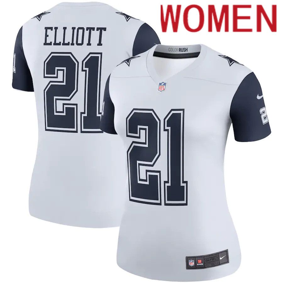 Women Dallas Cowboys 21 Ezekiel Elliott Nike White Color Rush Legend Player NFL Jersey